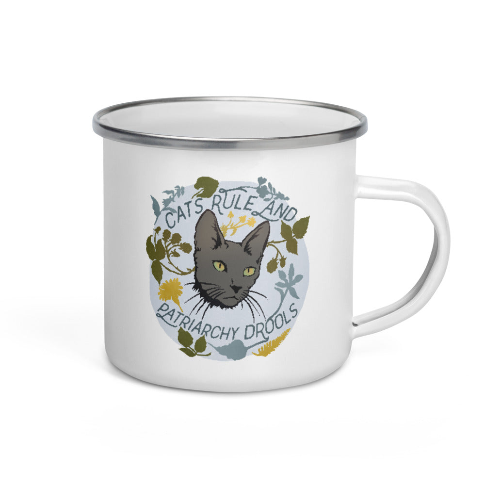 Cats Rule and Patriarchy Drools: Feminist Enamel Mug