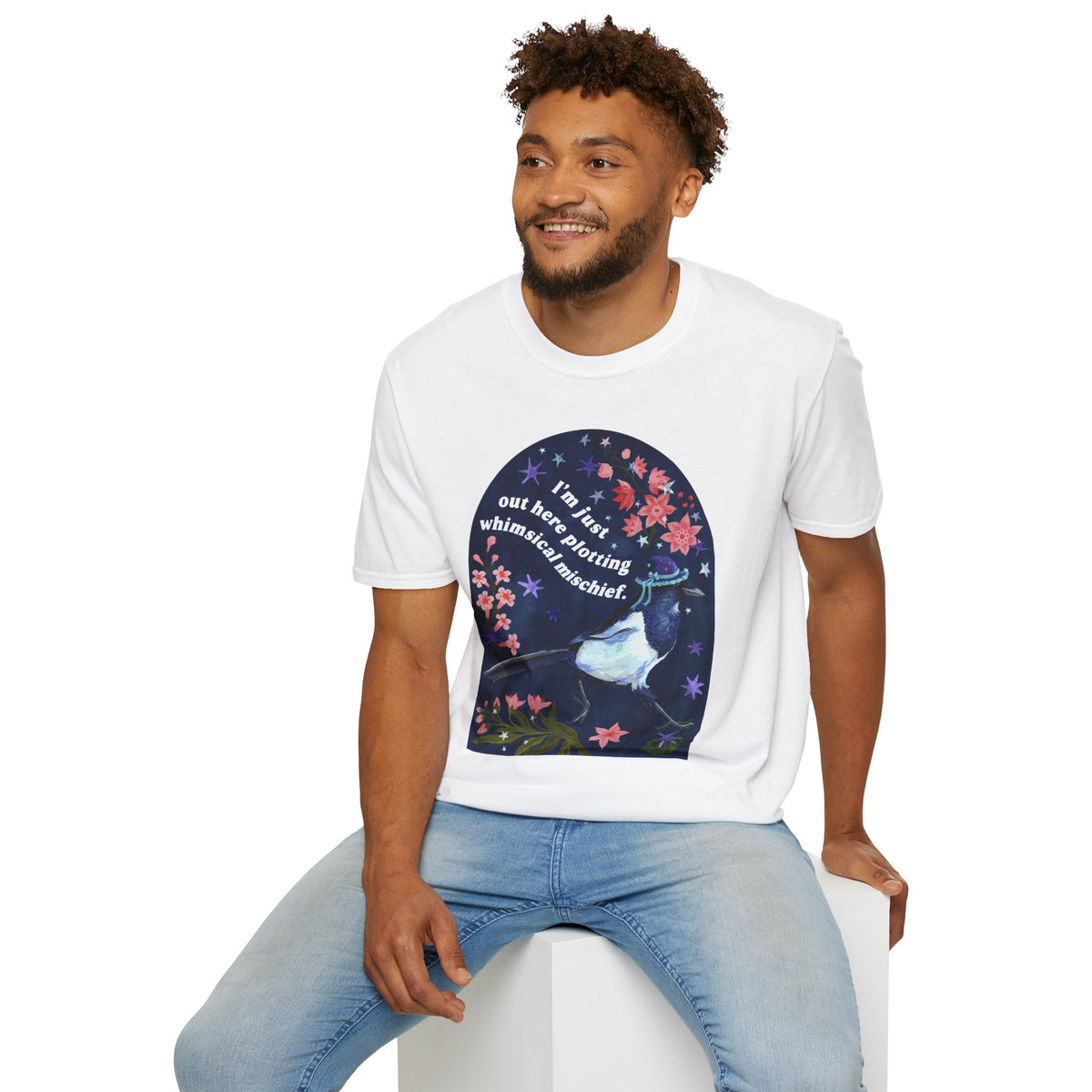 I'm just out here plotting whimsical mischief: magpie tshirt