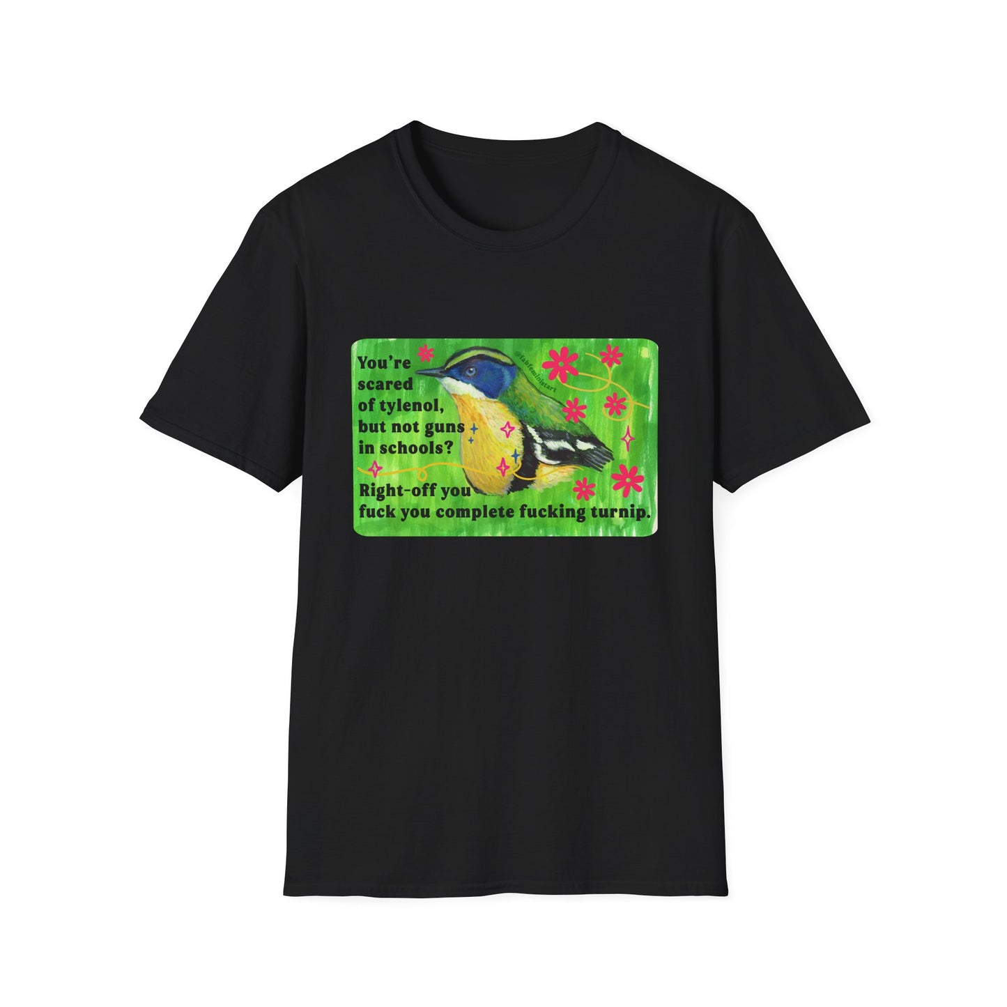 You're scared of tylenol, but not guns in schools? Right-off you fuck you complete fucking turnip: feminist shirt