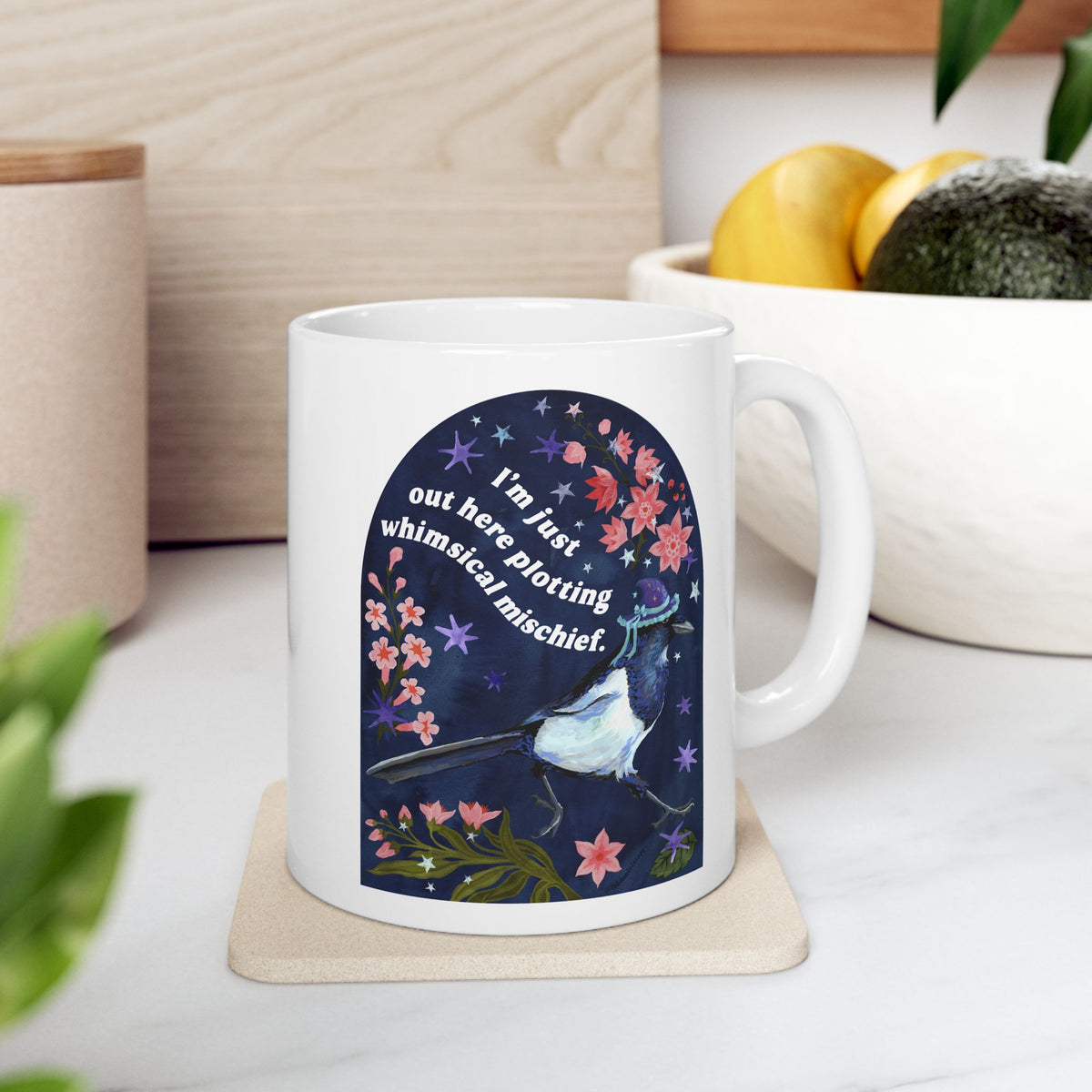 I'm just out here plotting whimsical mischief: magpie mug