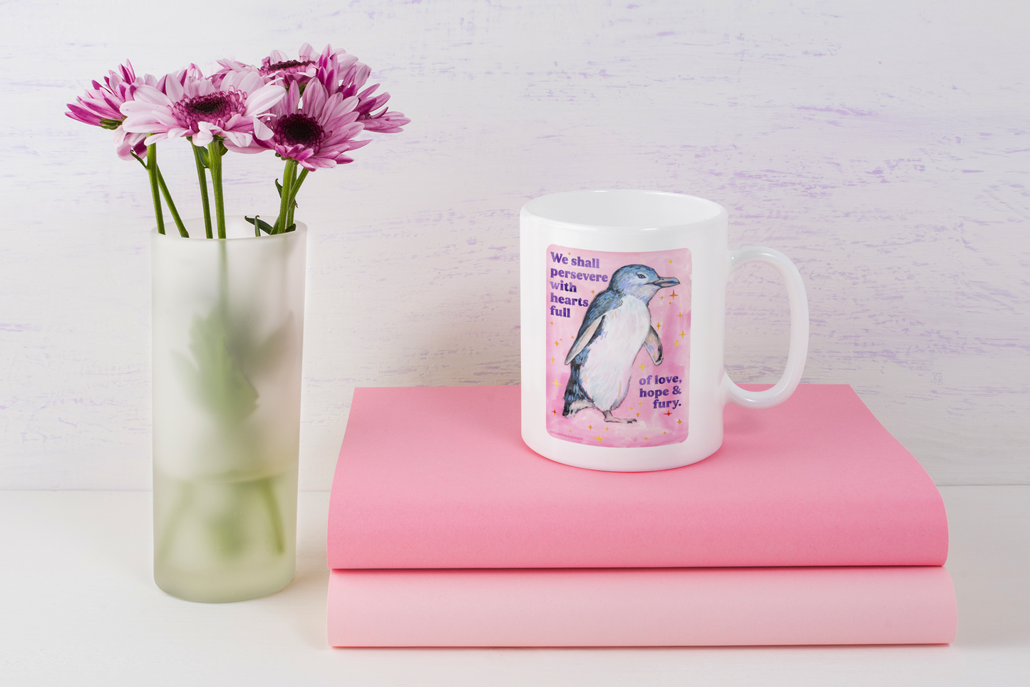 We shall persevere with hearts full of love, hope & fury: feminist mug