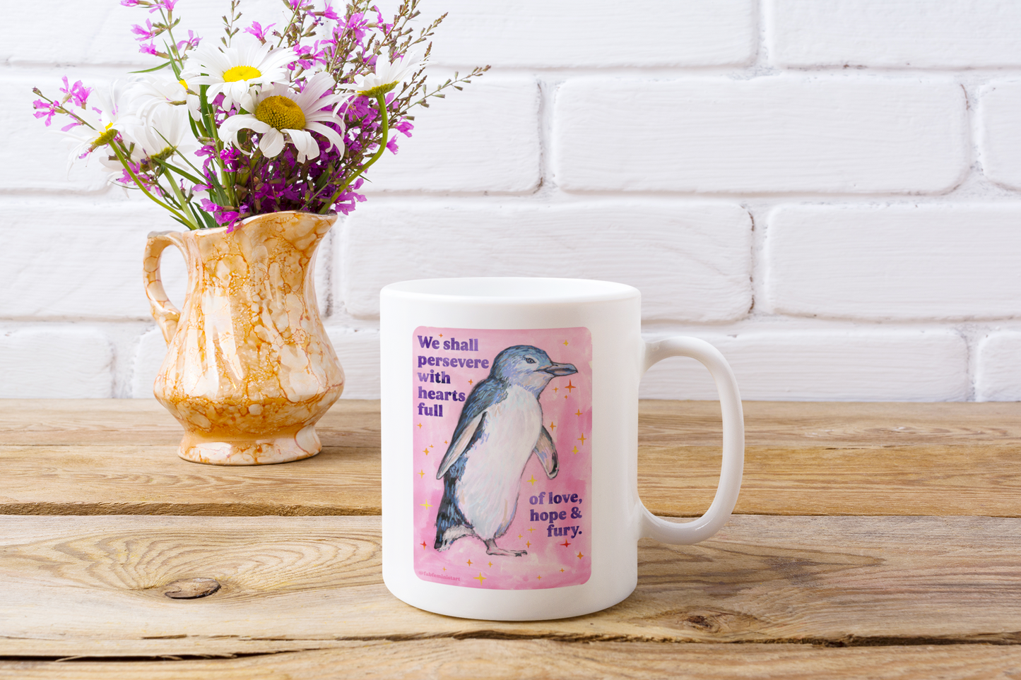 We shall persevere with hearts full of love, hope & fury: feminist mug