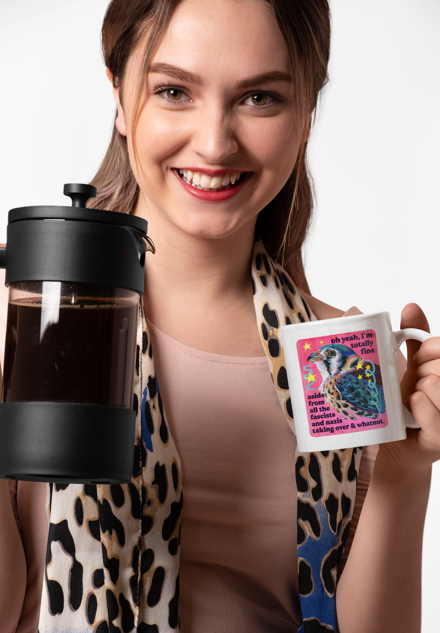 oh yeah, I'm totally fine aside from all the fascists and naz*s taking over and whatnot: feminist mug