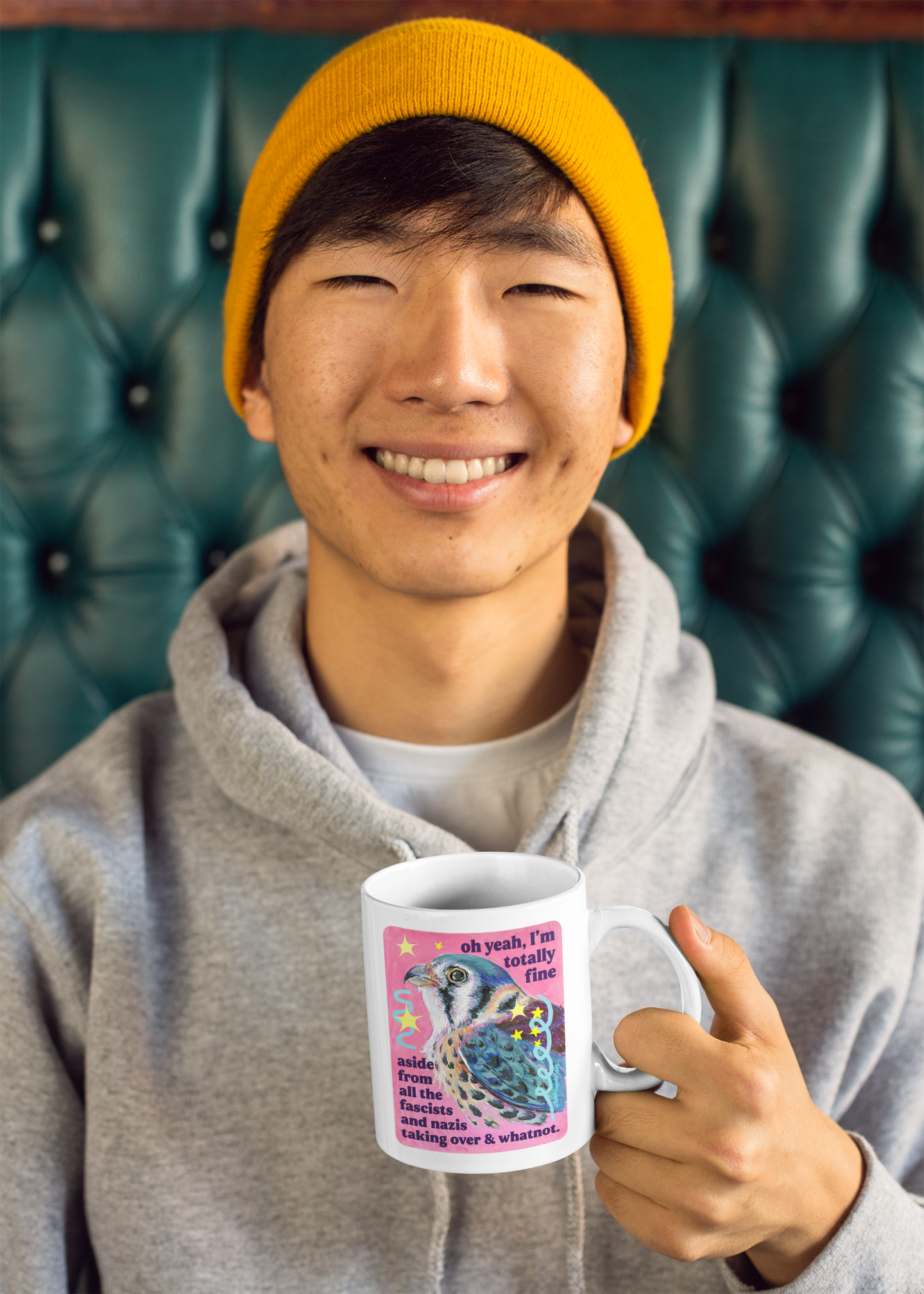 oh yeah, I'm totally fine aside from all the fascists and naz*s taking over and whatnot: feminist mug