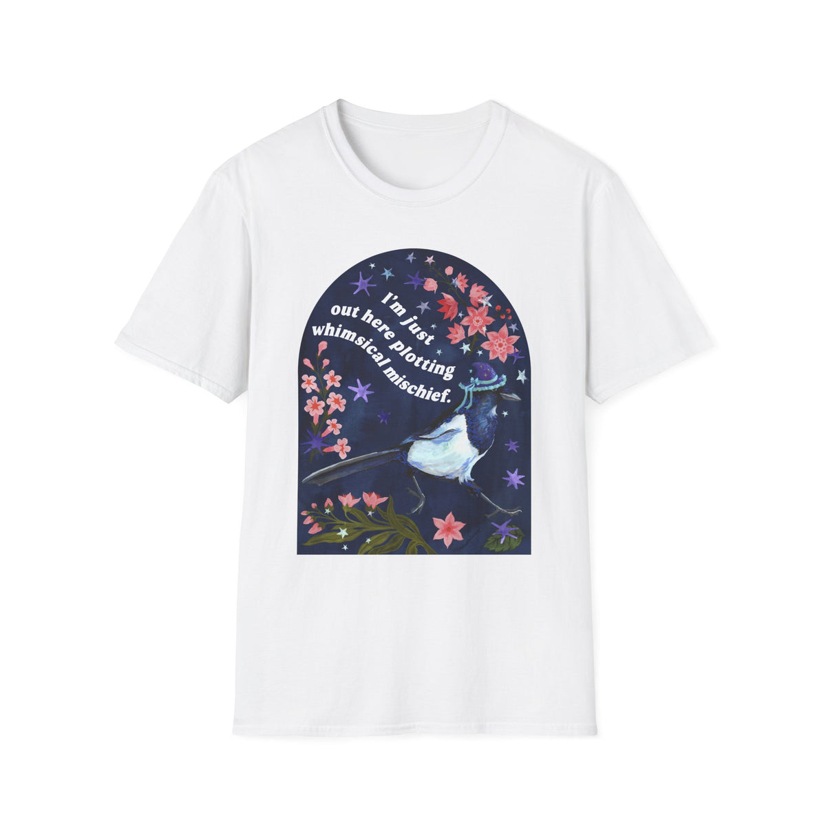 I'm just out here plotting whimsical mischief: magpie tshirt