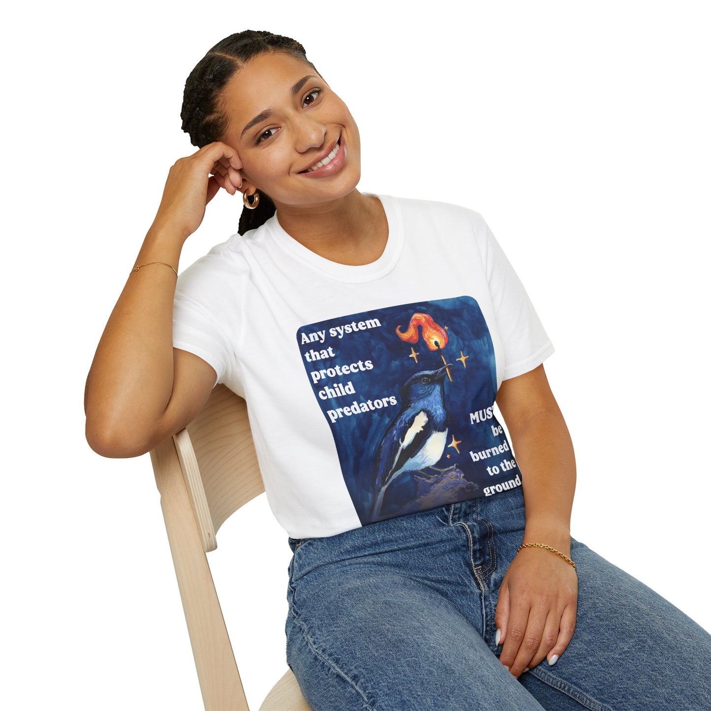 Any system that protects child predators must be burned to the ground: feminist shirt