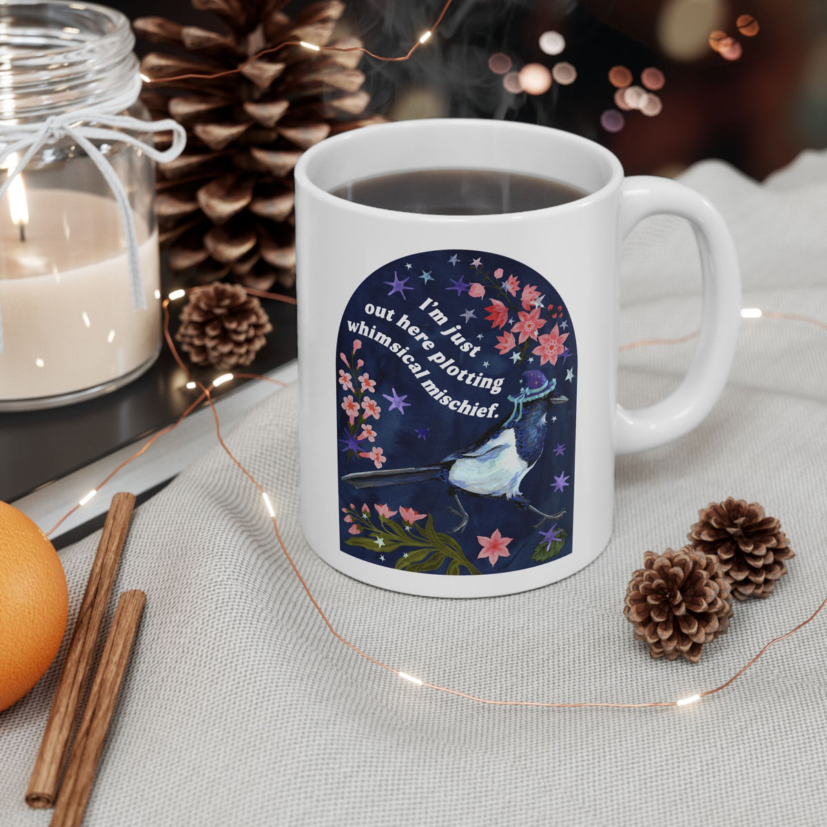 I'm just out here plotting whimsical mischief: magpie mug
