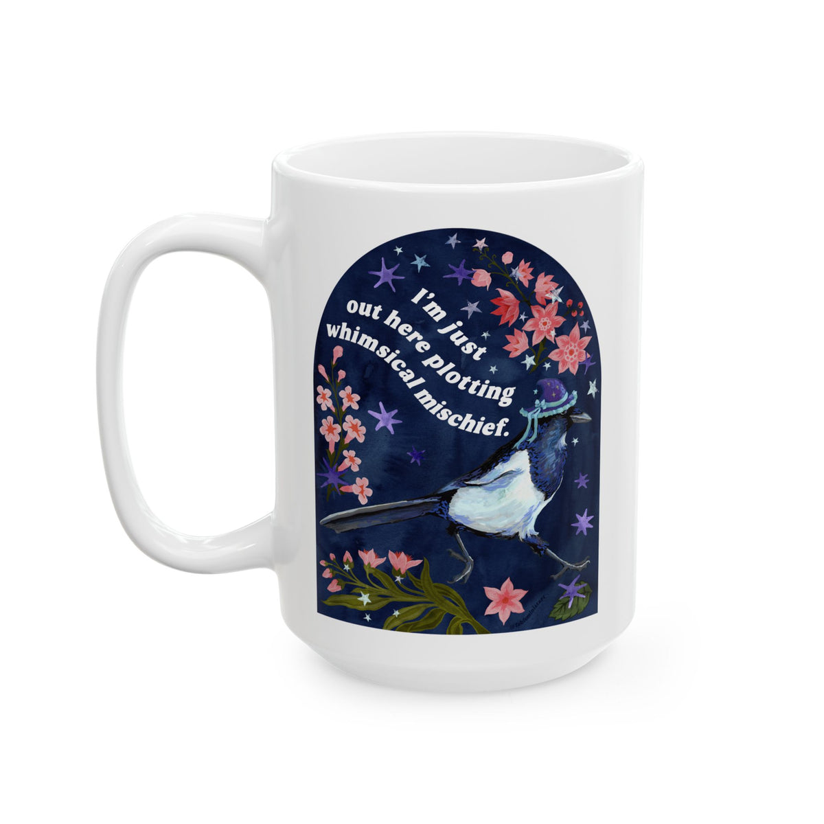 I'm just out here plotting whimsical mischief: magpie mug