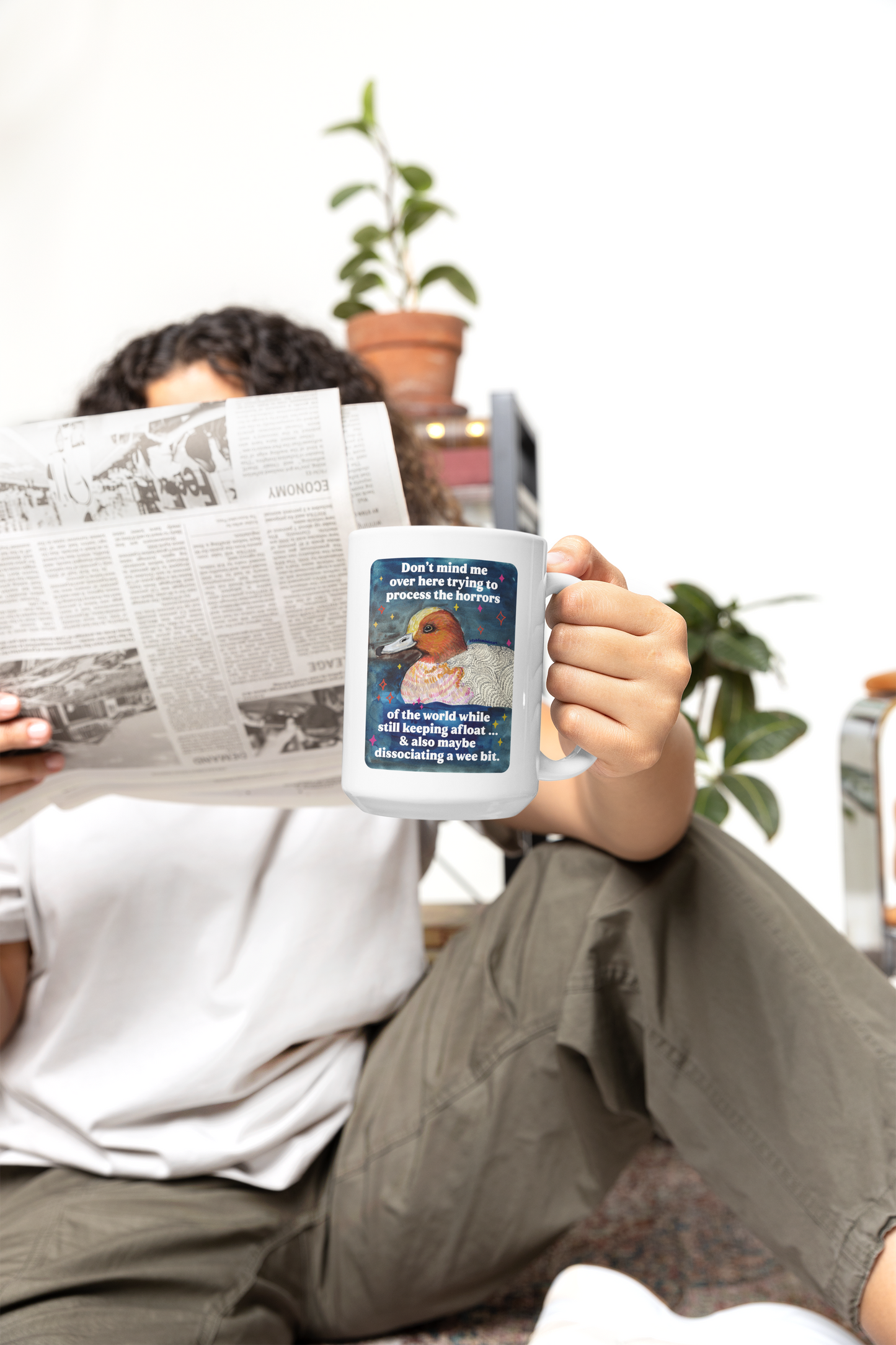 Don't mind me over here trying to process the horrors of the world while still keeping afloat: feminist mug