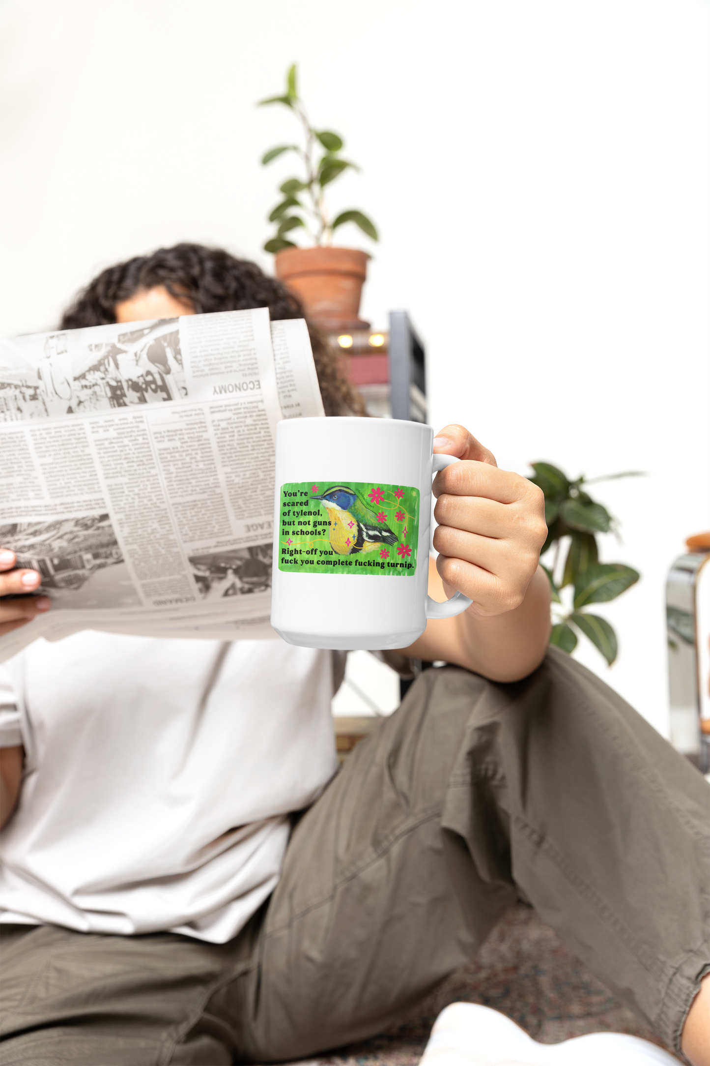 You're scared of tylenol, but not guns in schools? Right-off you fuck you complete fucking turnip: feminist mug