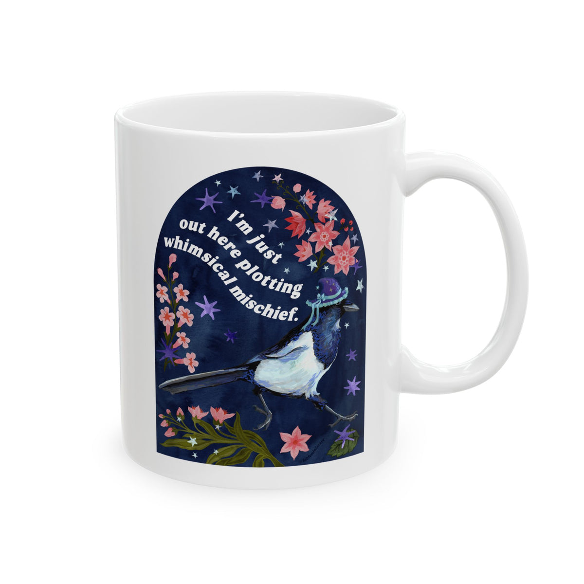 I'm just out here plotting whimsical mischief: magpie mug