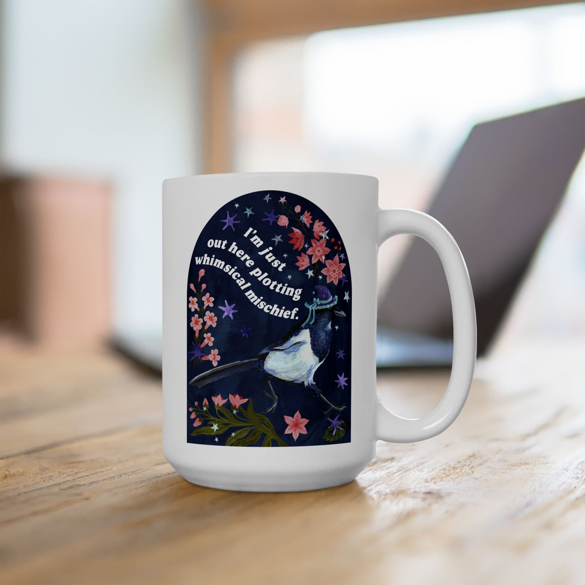 I'm just out here plotting whimsical mischief: magpie mug