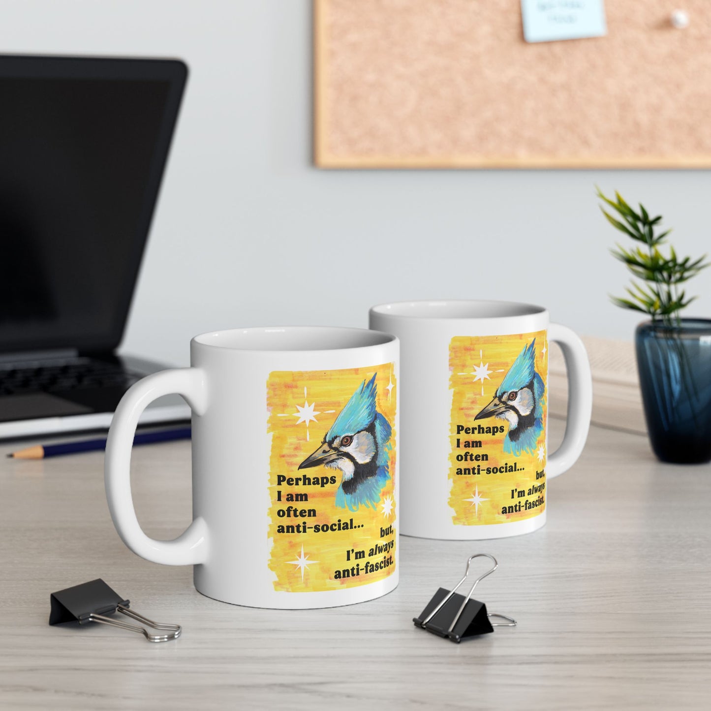 Perhaps I am often anti-social... but I'm *always* anti-fascist: feminist mug