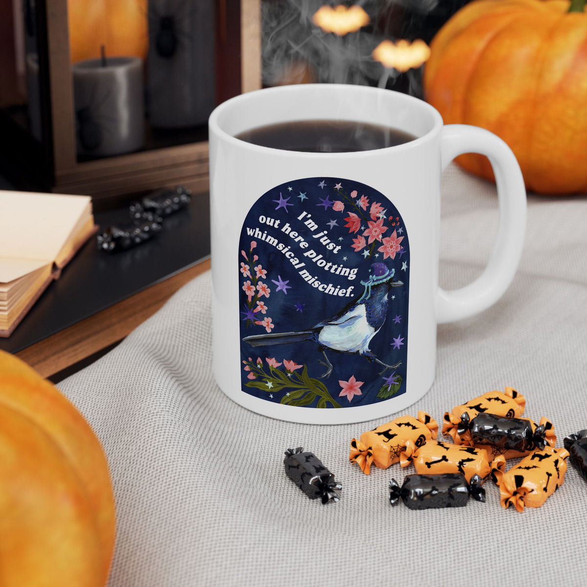 I'm just out here plotting whimsical mischief: magpie mug