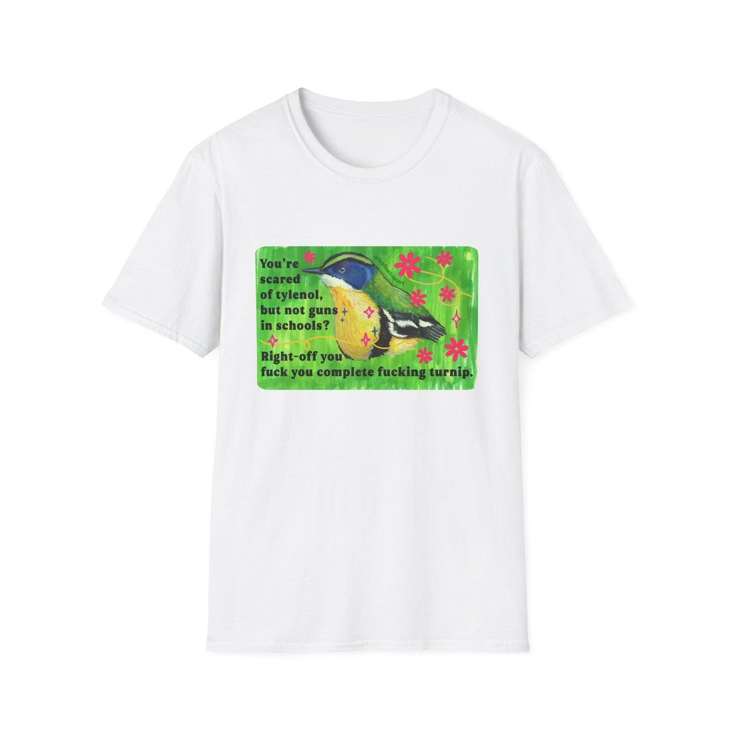 You're scared of tylenol, but not guns in schools? Right-off you fuck you complete fucking turnip: feminist shirt