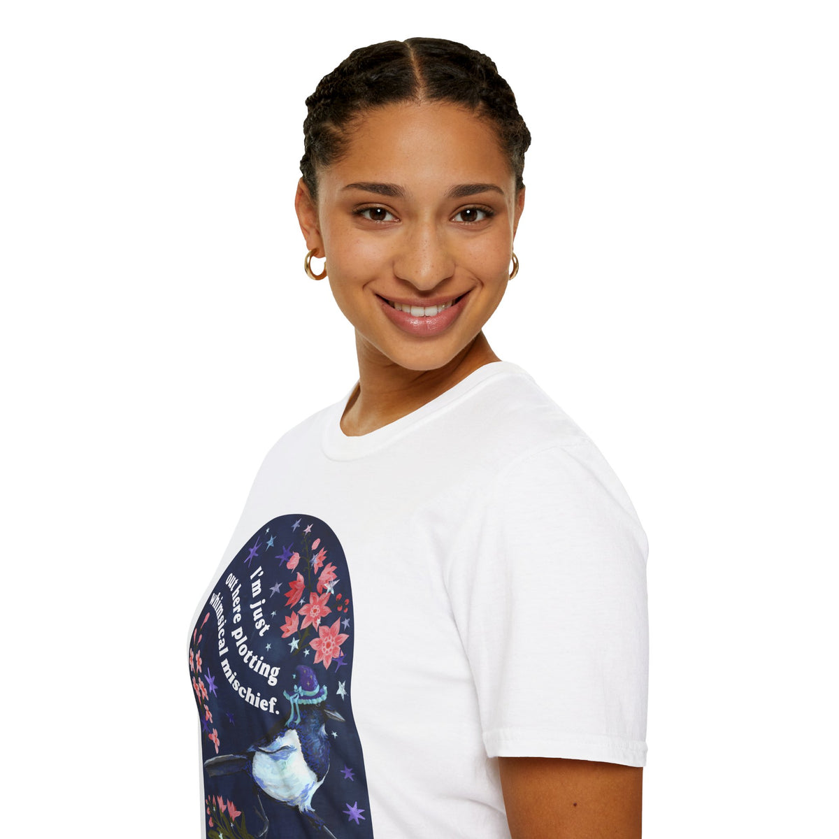 I'm just out here plotting whimsical mischief: magpie tshirt