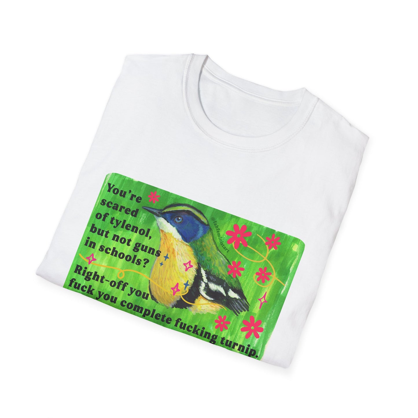 You're scared of tylenol, but not guns in schools? Right-off you fuck you complete fucking turnip: feminist shirt