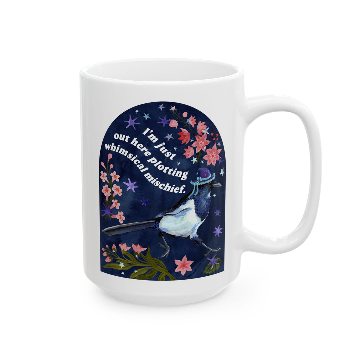 I'm just out here plotting whimsical mischief: magpie mug