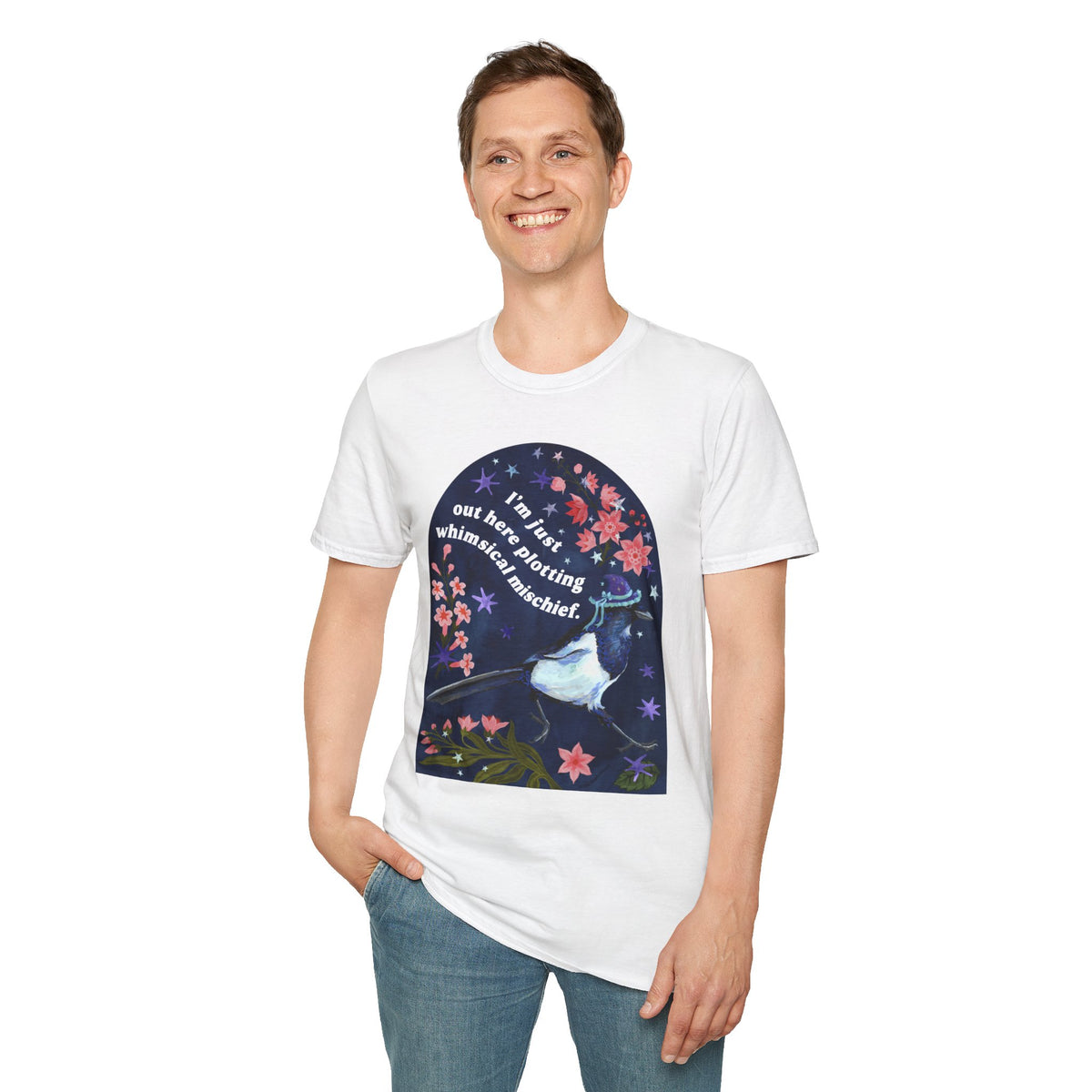 I'm just out here plotting whimsical mischief: magpie tshirt
