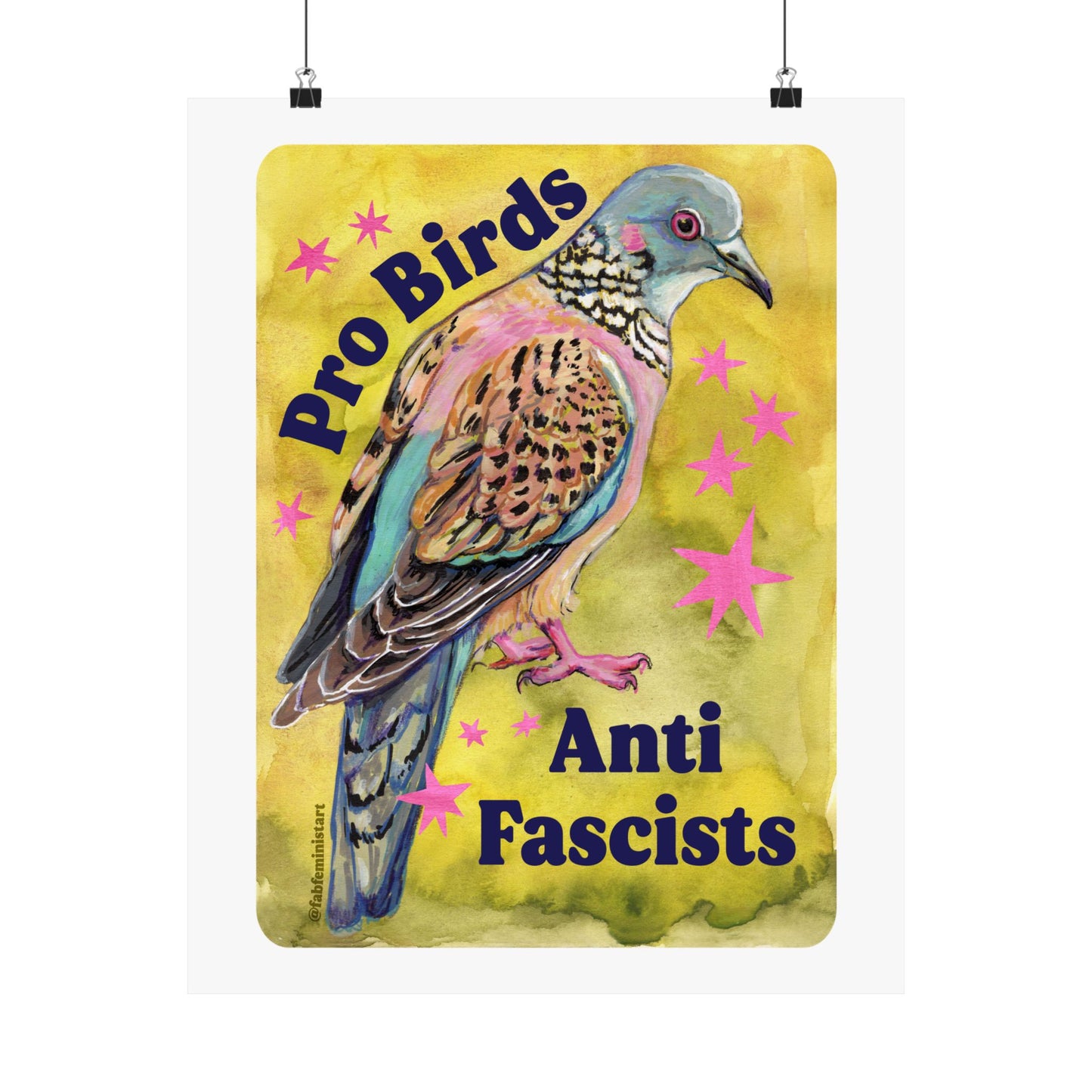 Pro Birds Anti Fascists: feminist art print
