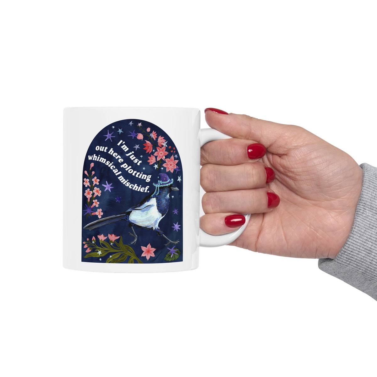 I'm just out here plotting whimsical mischief: magpie mug
