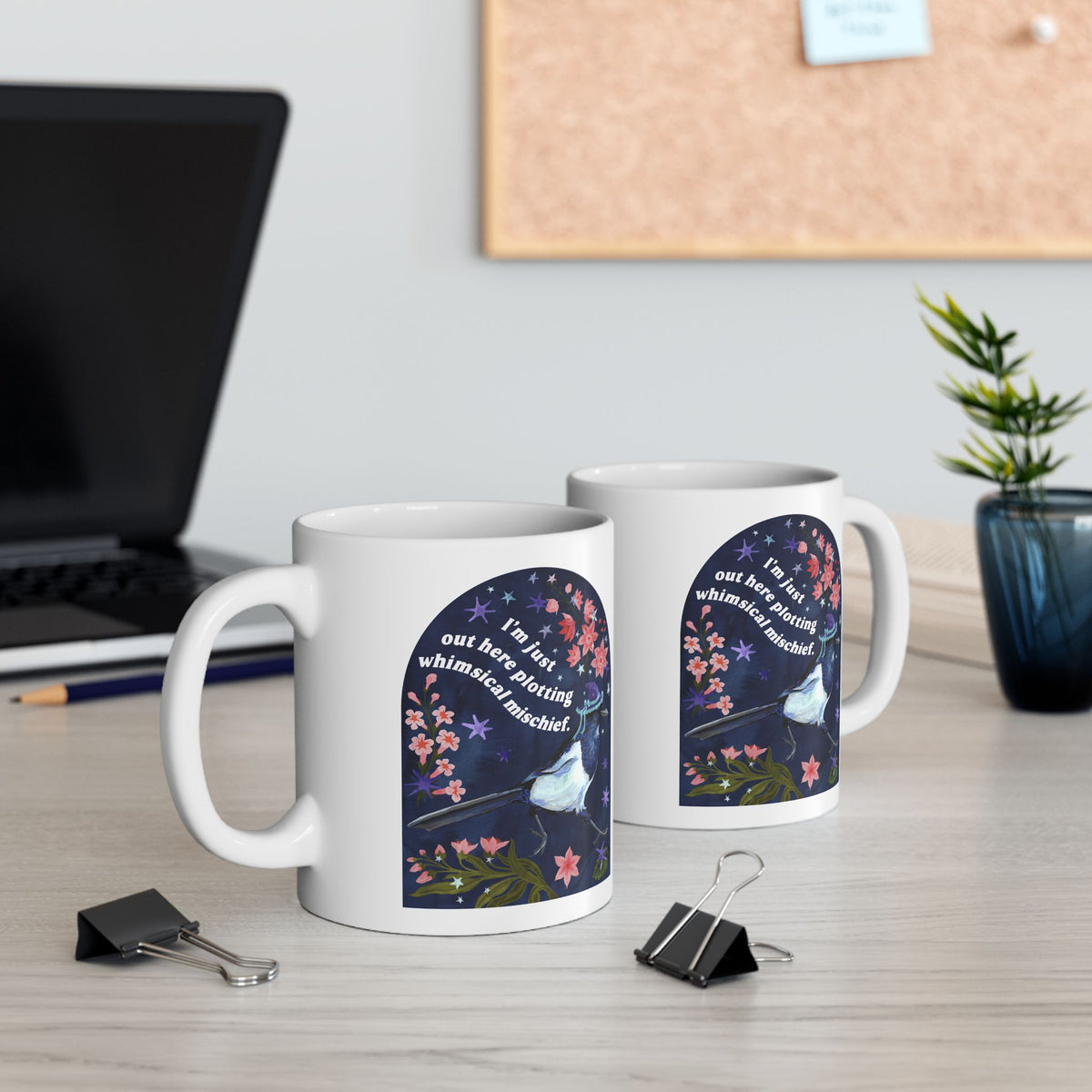 I'm just out here plotting whimsical mischief: magpie mug