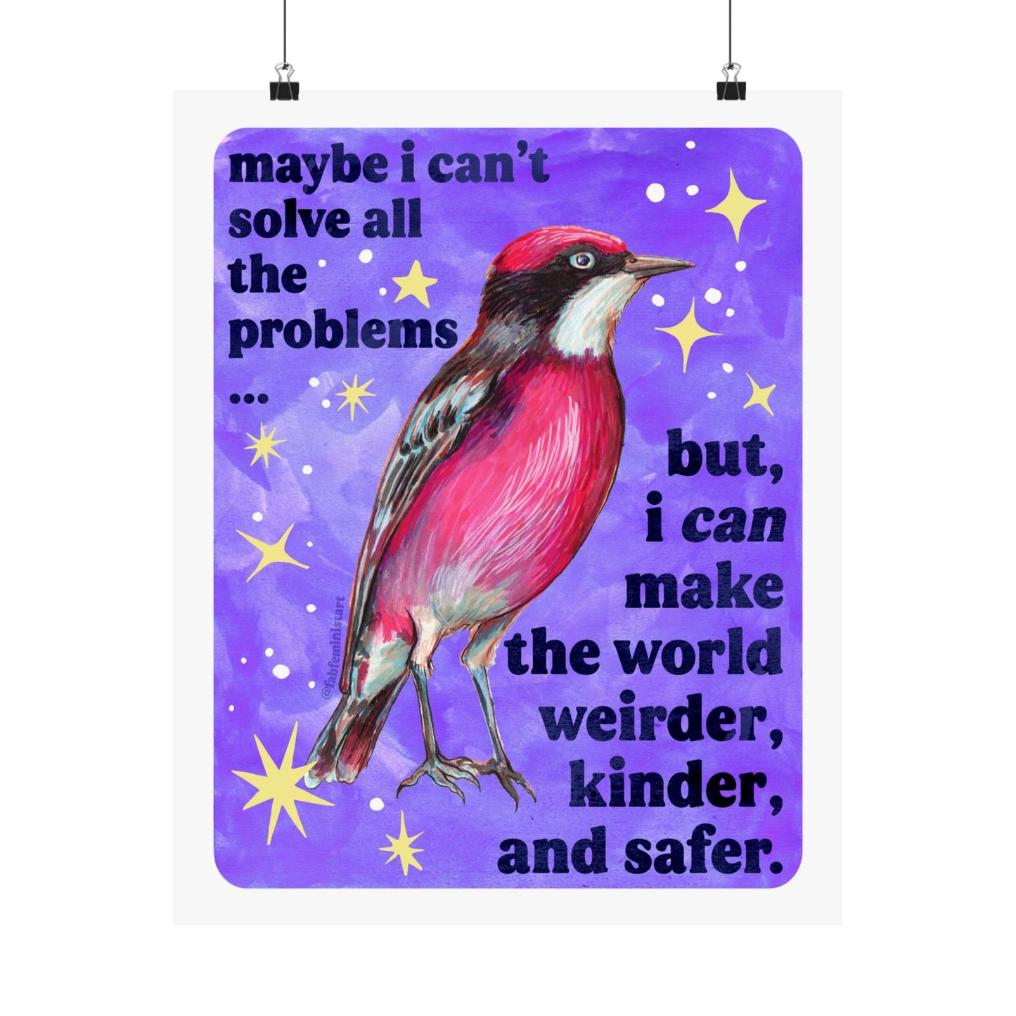 Maybe I Can't Solve All The Problems but I can make the world weirder kinder and safer: feminist art print