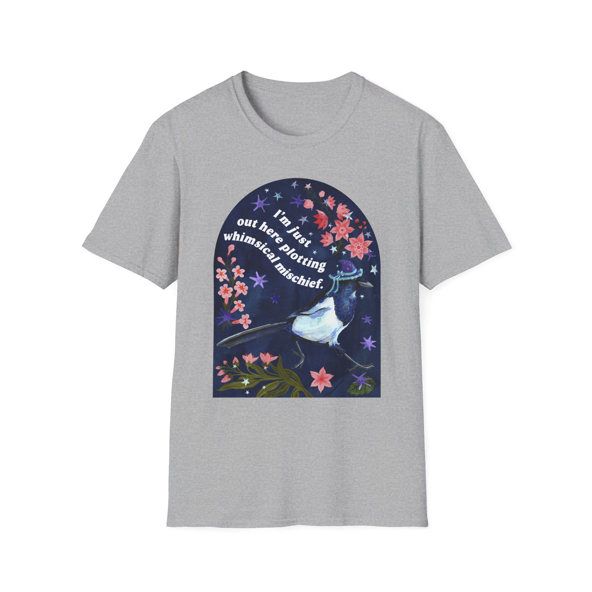 I'm just out here plotting whimsical mischief: magpie tshirt