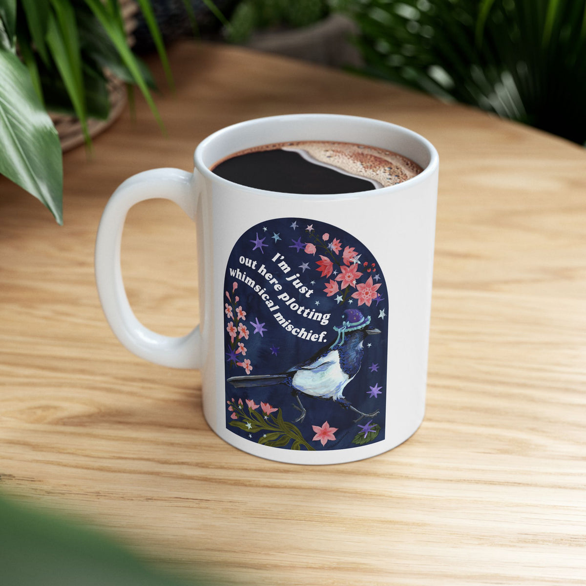 I'm just out here plotting whimsical mischief: magpie mug