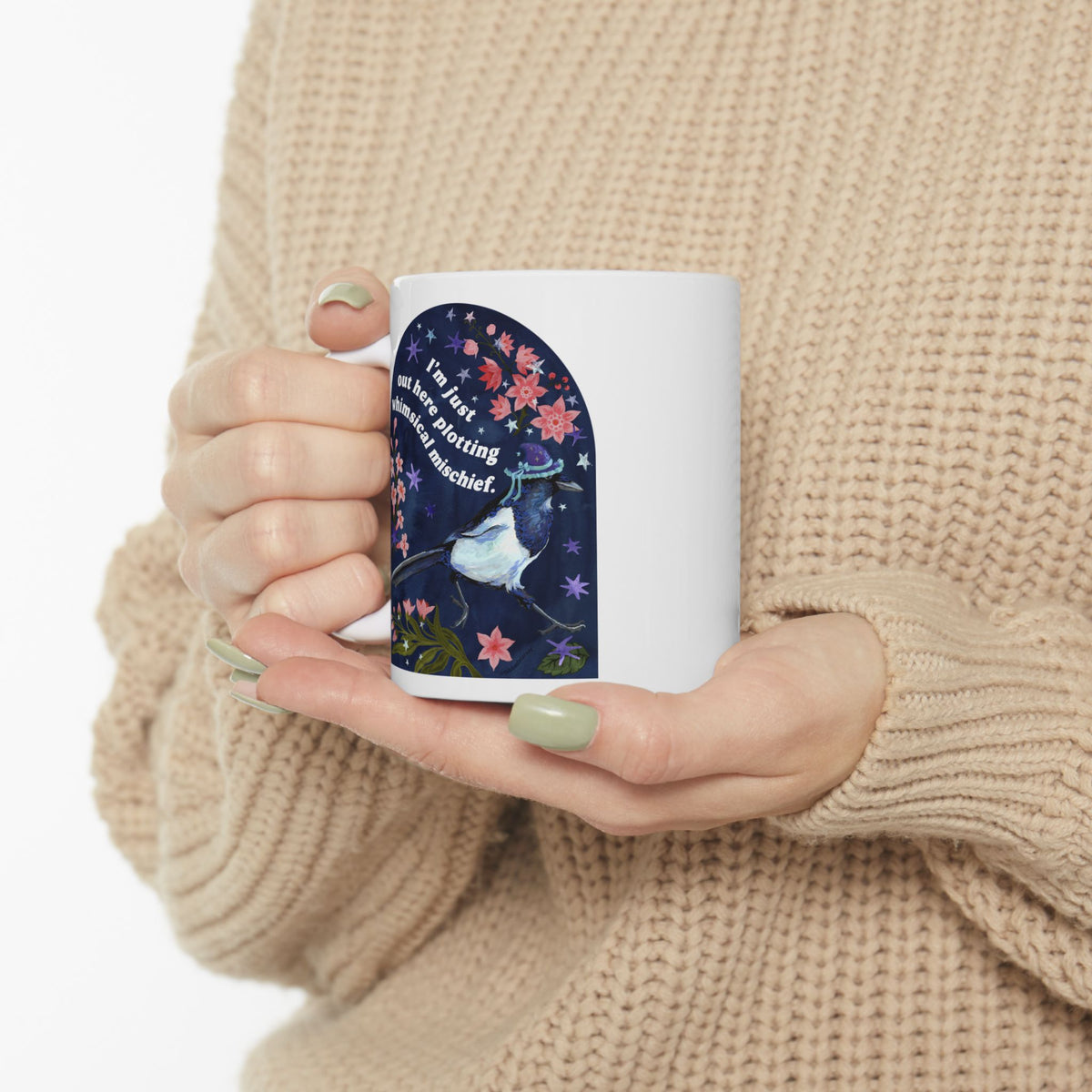 I'm just out here plotting whimsical mischief: magpie mug