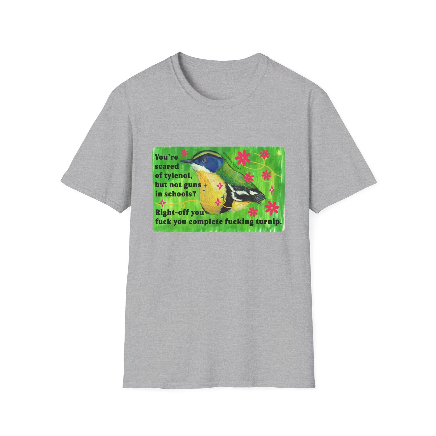 You're scared of tylenol, but not guns in schools? Right-off you fuck you complete fucking turnip: feminist shirt