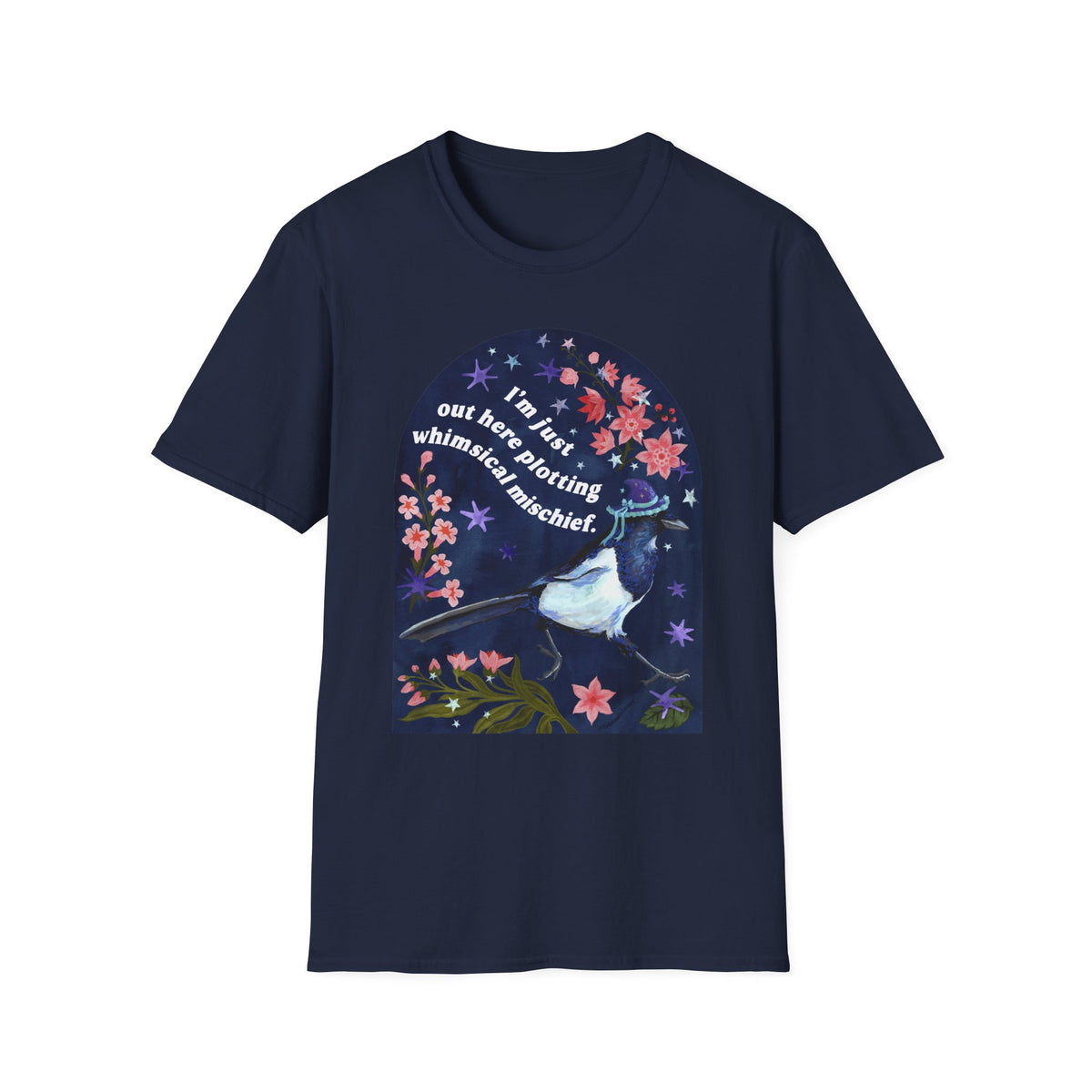 I'm just out here plotting whimsical mischief: magpie tshirt