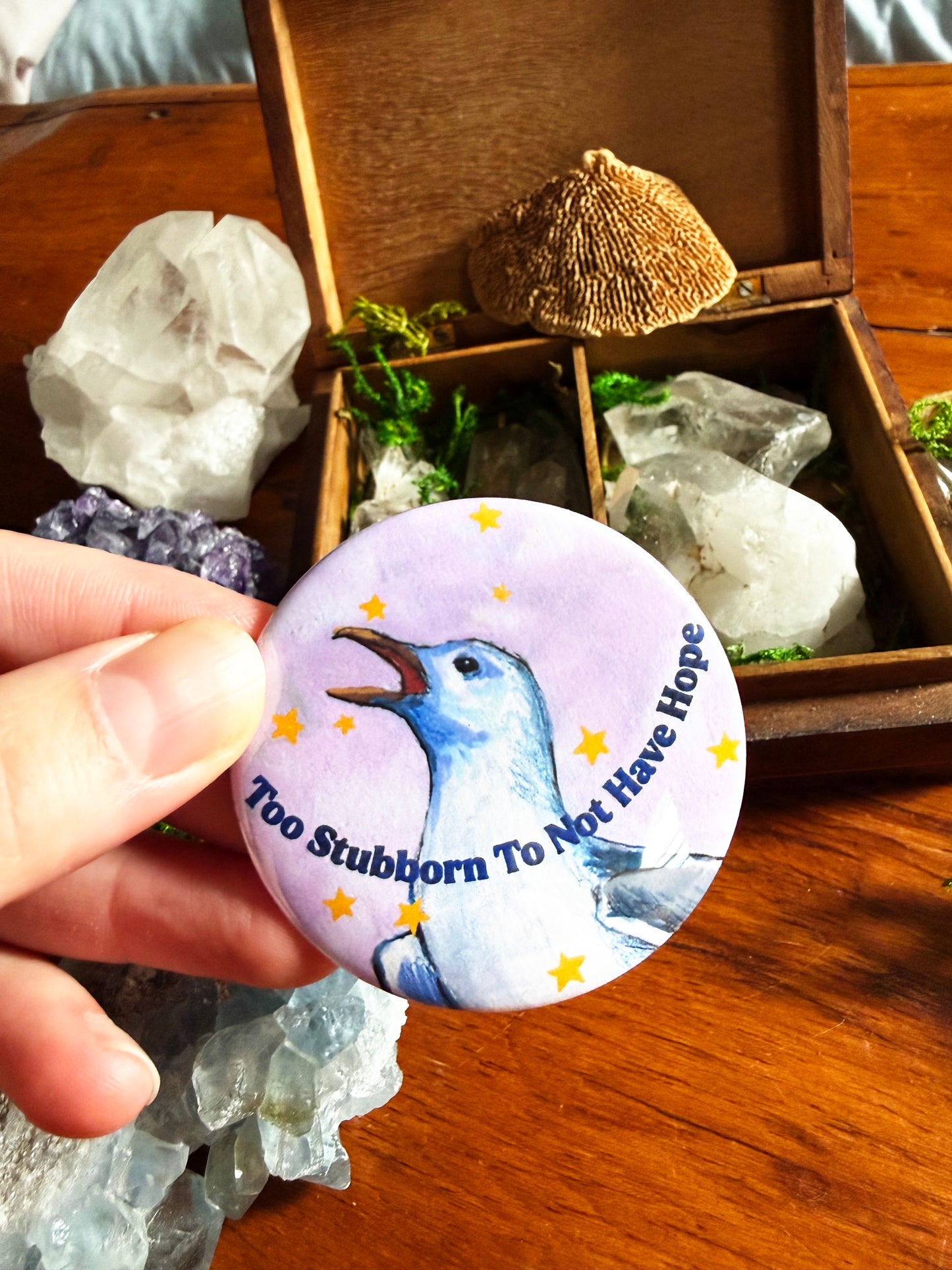 Too stubborn to not have hope: Feminist Pinback Button