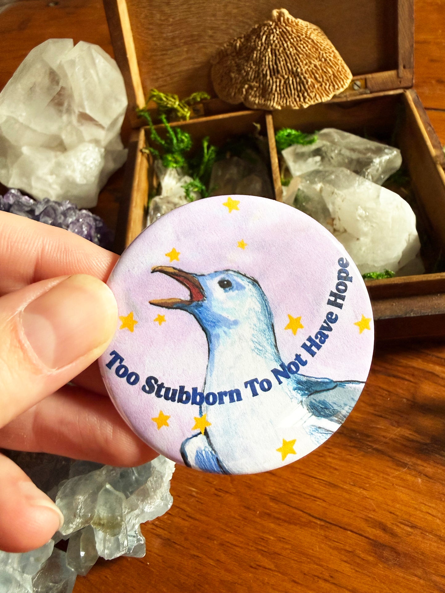 Too stubborn to not have hope: Feminist Pinback Button