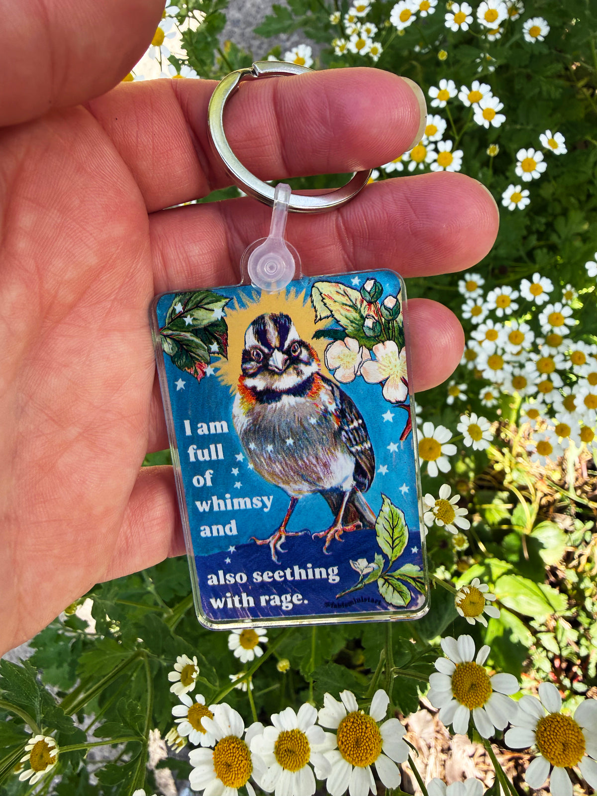I am full of whimsy and also seething with rage: feminist keychain