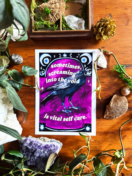 sometimes screaming into the void is vital self care: feminist art print