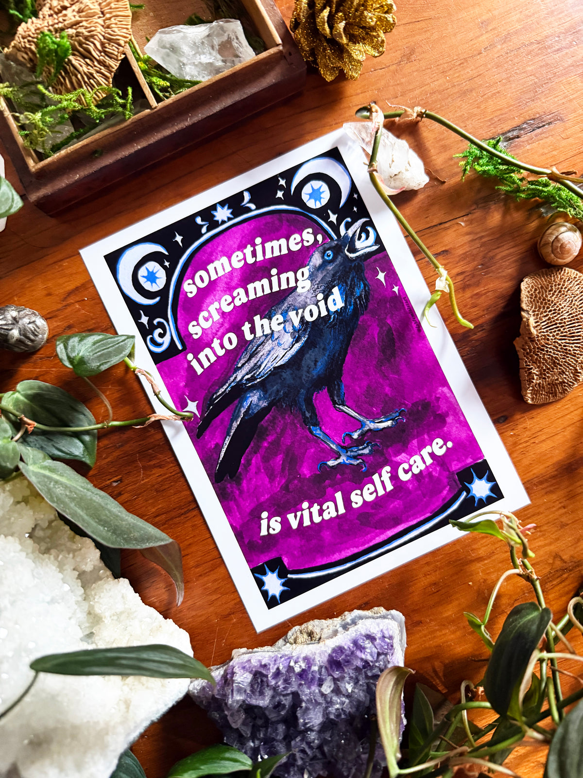 sometimes screaming into the void is vital self care: feminist art print