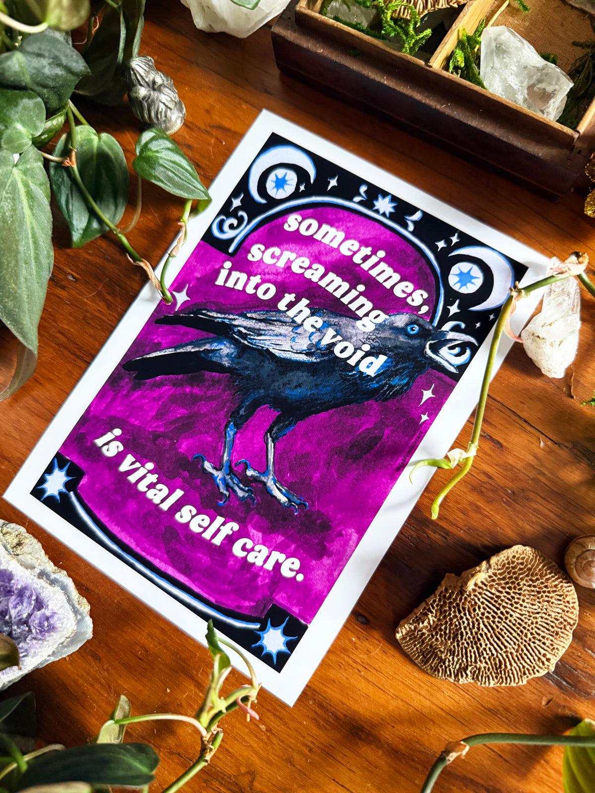 sometimes screaming into the void is vital self care: feminist art print