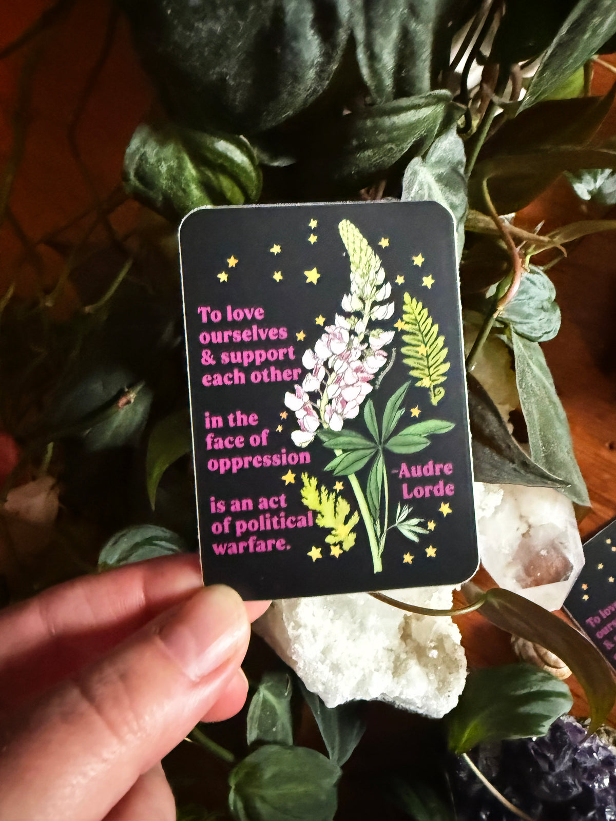 To love ourselves and support each other in the face of oppression, Audre Lorde: Feminist Sticker