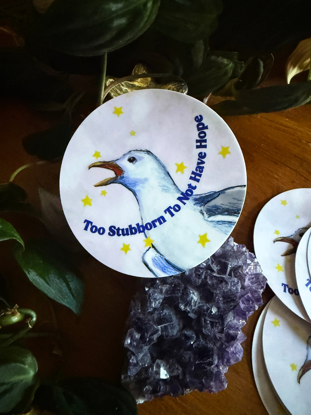 Too stubborn to not have hope: feminist sticker