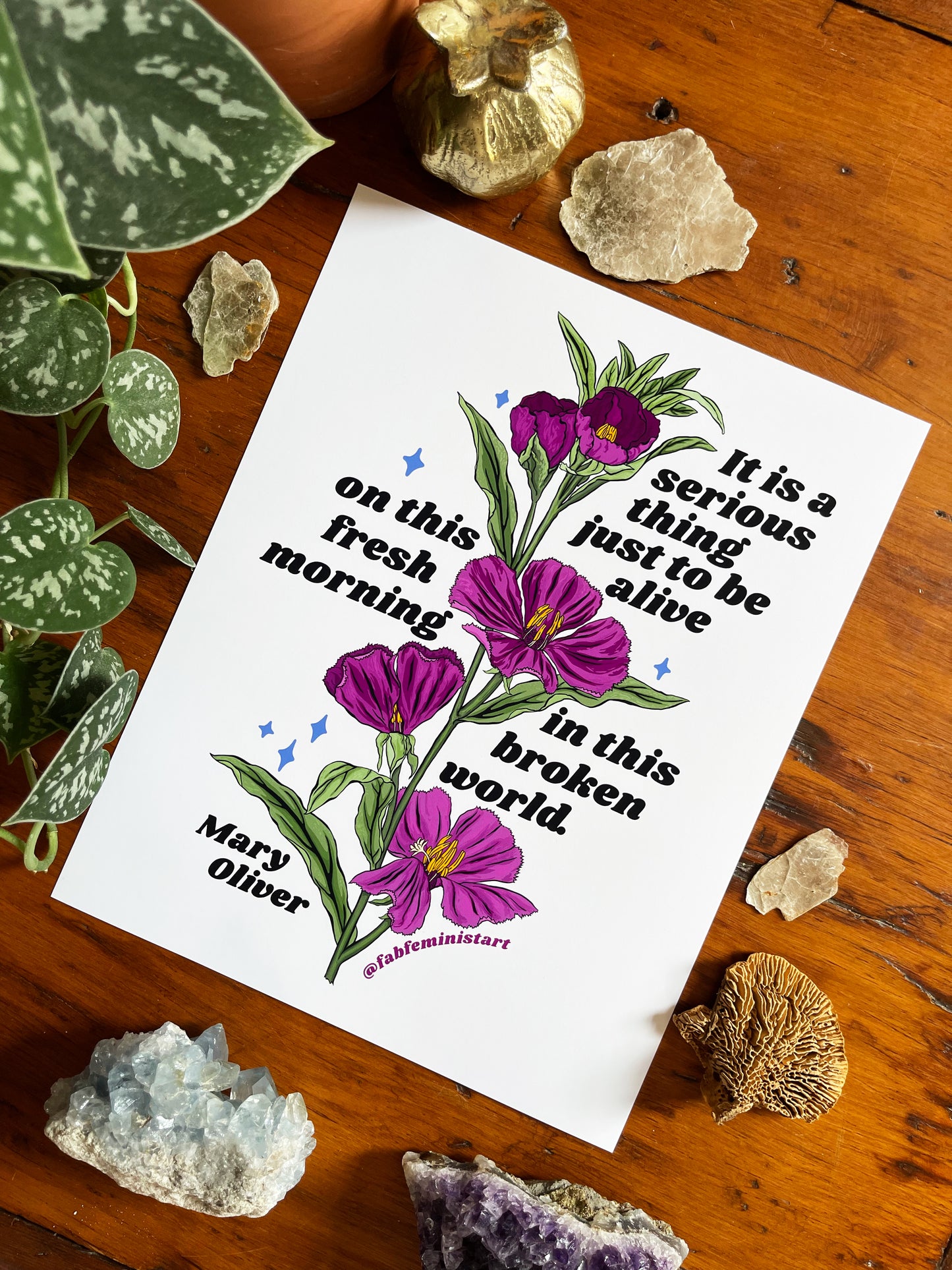 It is a serious thing just to be alive on this fresh morning in this broken world, Mary Oliver: Feminist Art Print