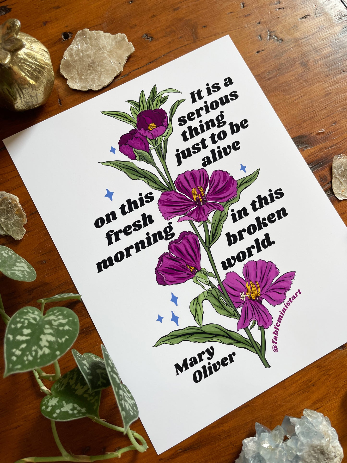 It is a serious thing just to be alive on this fresh morning in this broken world, Mary Oliver: Feminist Art Print