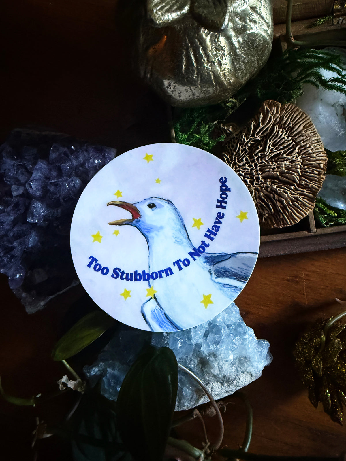 Too stubborn to not have hope: feminist sticker
