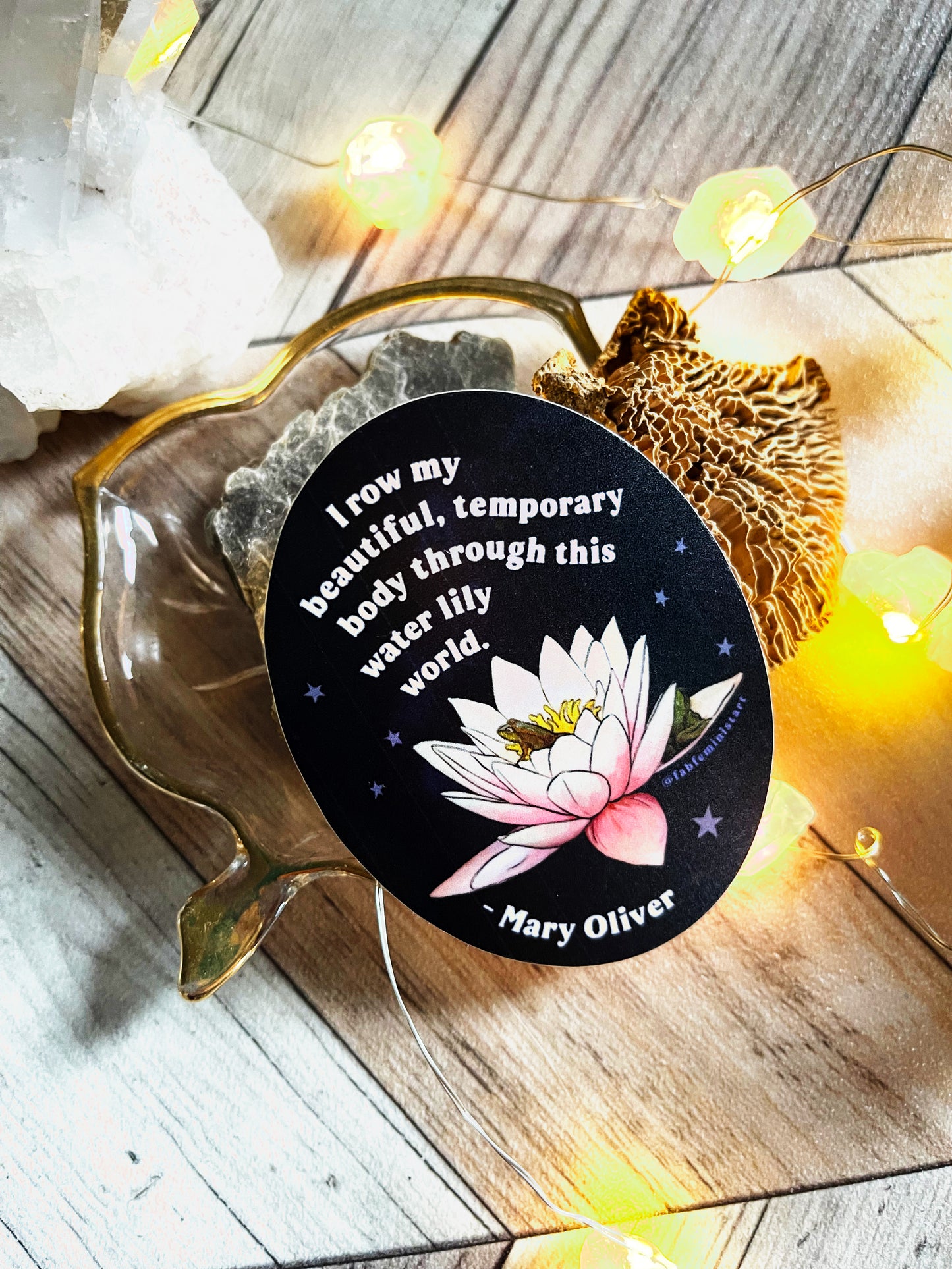 I row my beautiful temporary body through this water lily world, Mary Oliver: Feminist Sticker