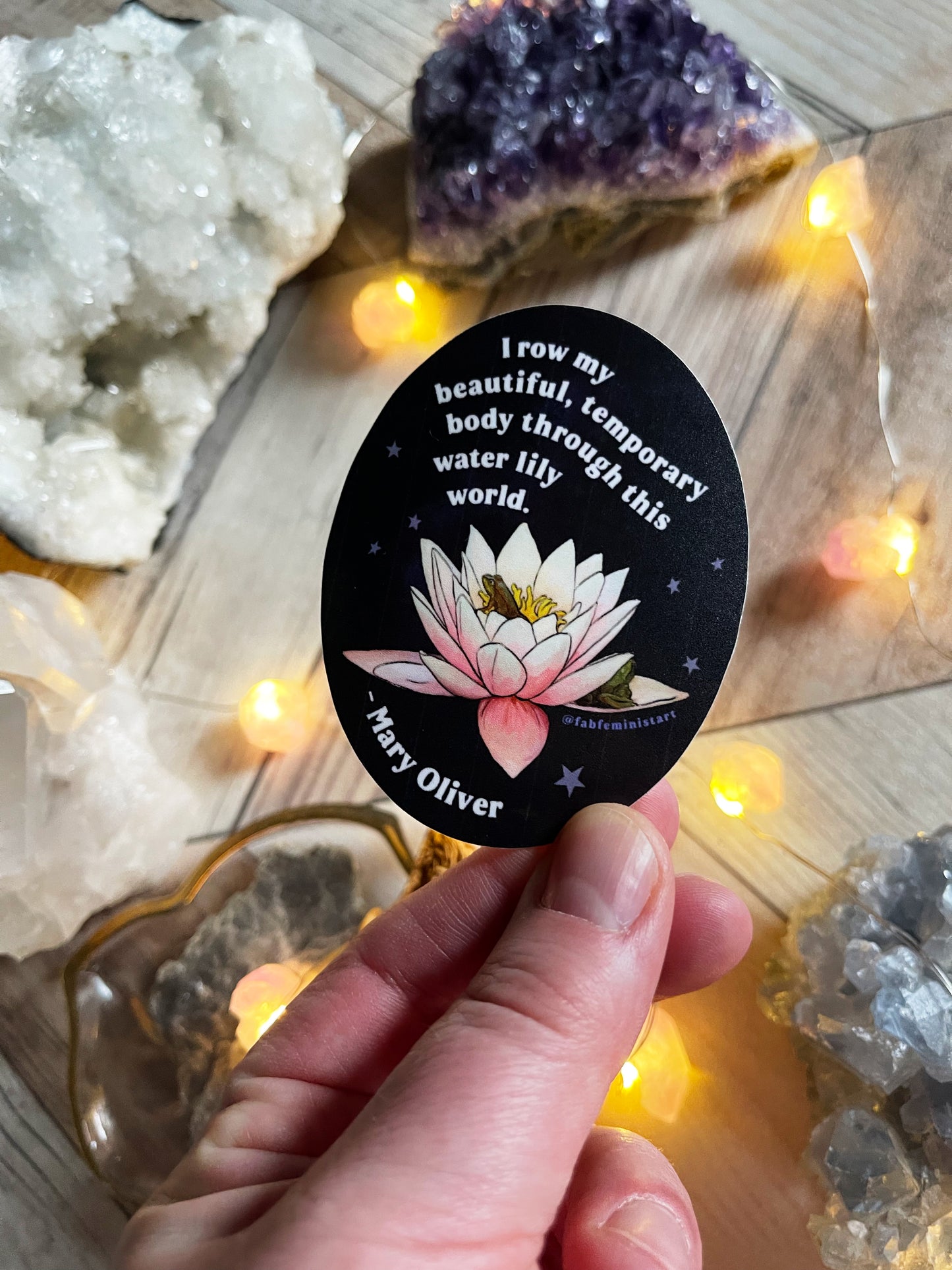 I row my beautiful temporary body through this water lily world, Mary Oliver: Feminist Sticker