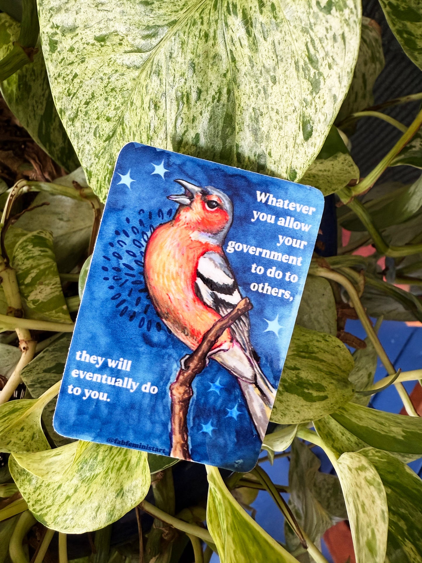 Whatever you allow your government to do to others, they will eventually do to you: feminist sticker