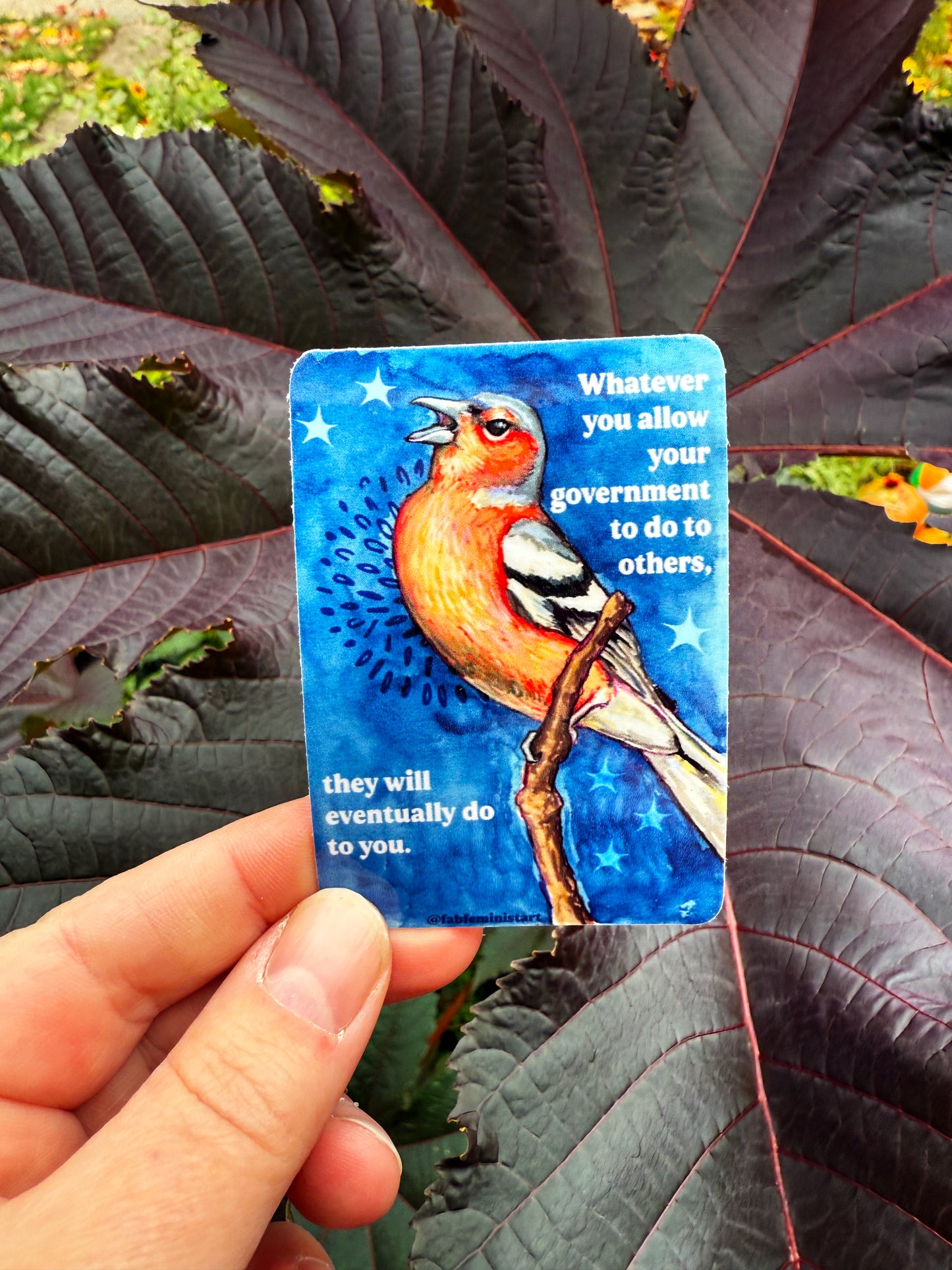 Whatever you allow your government to do to others, they will eventually do to you: feminist sticker