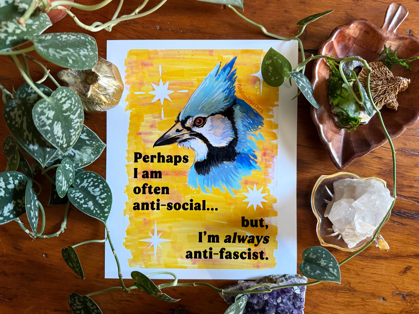 Perhaps I am often anti-social... but I'm *always* anti-fascist: feminist art print