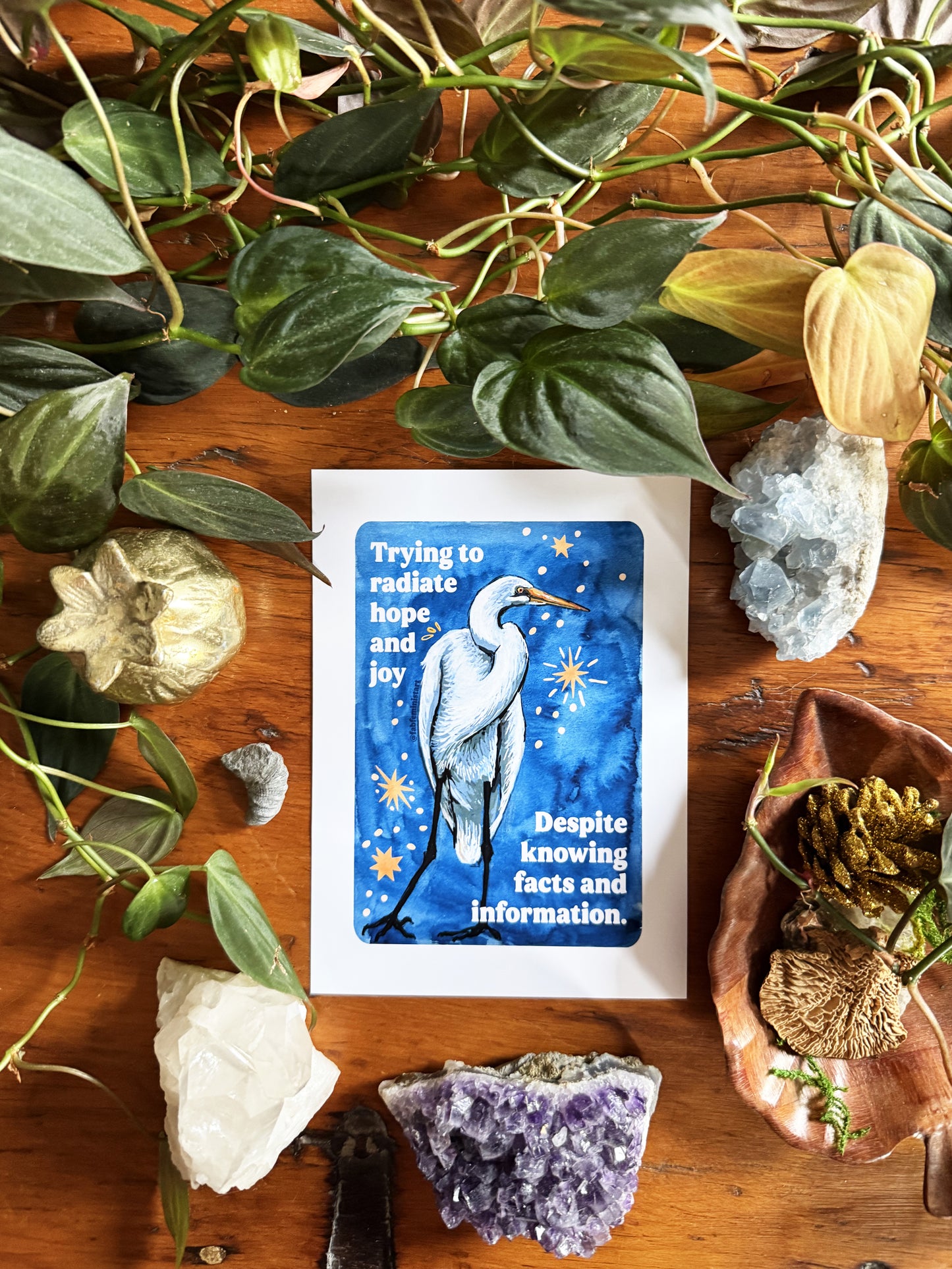 Trying to radiate hope and joy despite knowing facts and information: Feminist Art Print