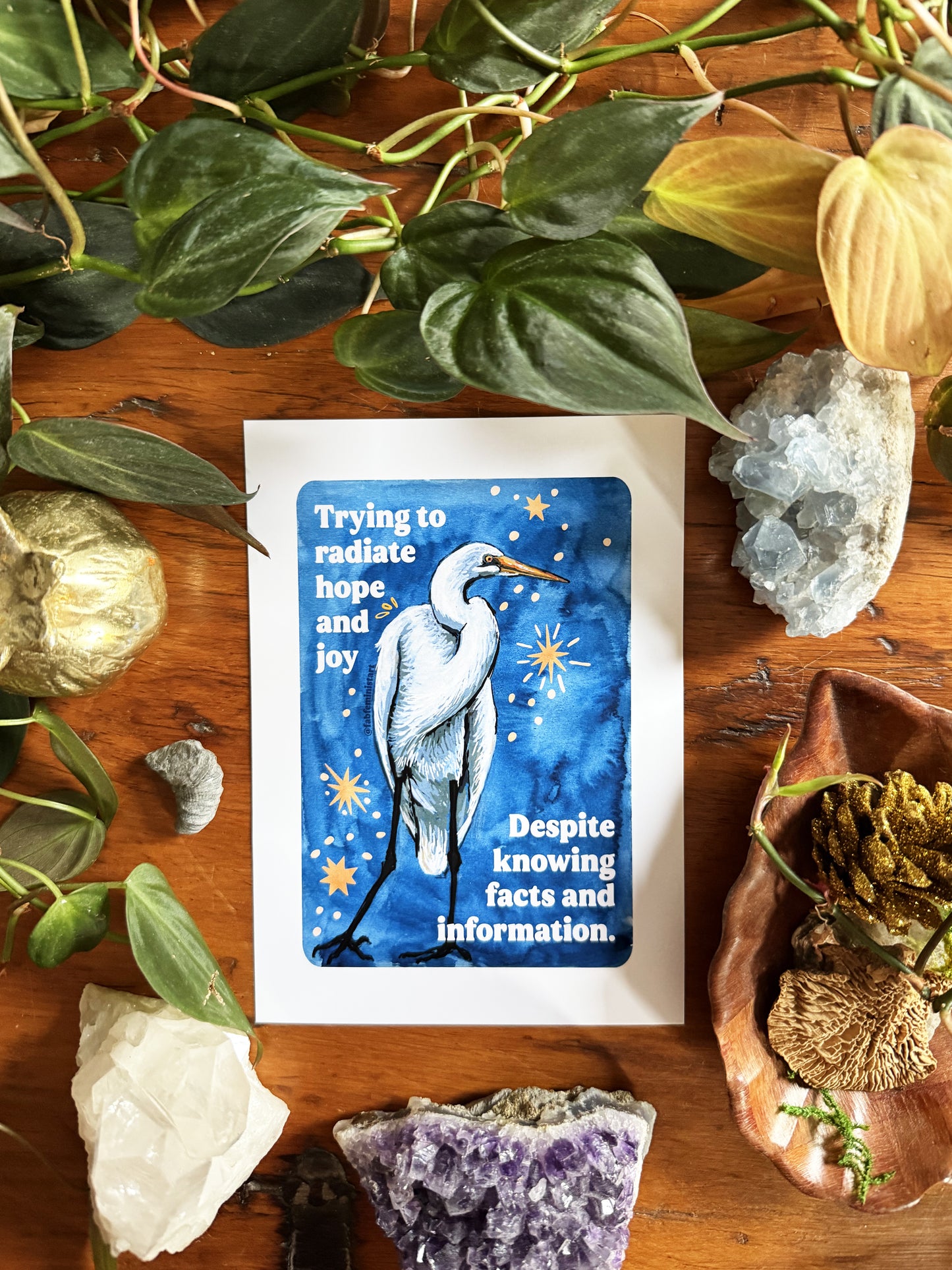 Trying to radiate hope and joy despite knowing facts and information: Feminist Art Print